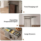 Îlot de cuisine roulant multifonctionnel avec abattant, meuble de rangement mobile avec tiroirs, desserte de bar, chariot de cuisine autoportant pour maisons modernes