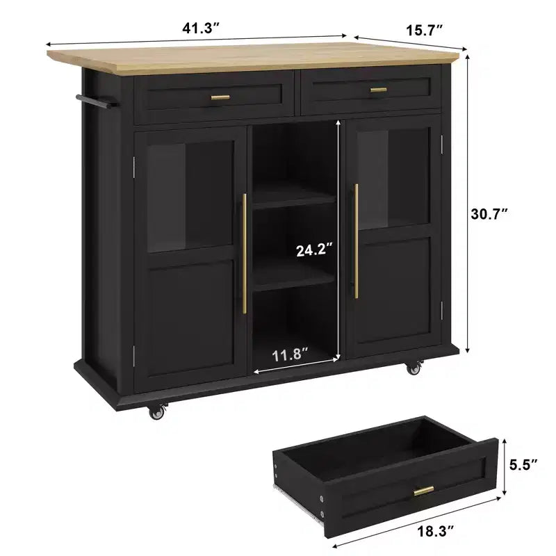 Îlot de cuisine roulant multifonctionnel avec abattant, meuble de rangement mobile avec tiroirs, desserte de bar, chariot de cuisine autoportant pour maisons modernes
