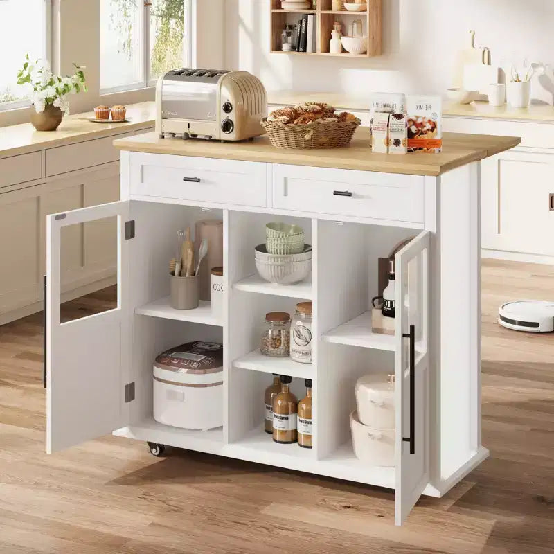 Îlot de cuisine roulant multifonctionnel avec abattant, meuble de rangement mobile avec tiroirs, desserte de bar, chariot de cuisine autoportant pour maisons modernes