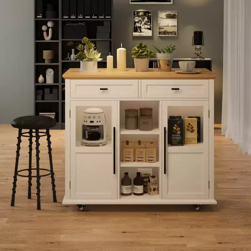 Îlot de cuisine roulant multifonctionnel avec abattant, meuble de rangement mobile avec tiroirs, desserte de bar, chariot de cuisine autoportant pour maisons modernes