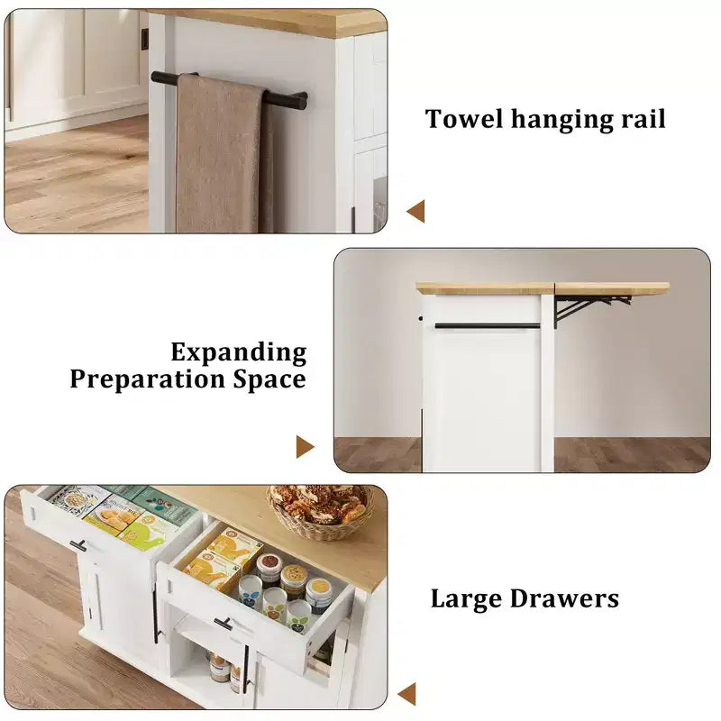 Îlot de cuisine roulant multifonctionnel avec abattant, meuble de rangement mobile avec tiroirs, desserte de bar, chariot de cuisine autoportant pour maisons modernes