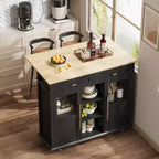 Îlot de cuisine roulant multifonctionnel avec abattant, meuble de rangement mobile avec tiroirs, desserte de bar, chariot de cuisine autoportant pour maisons modernes