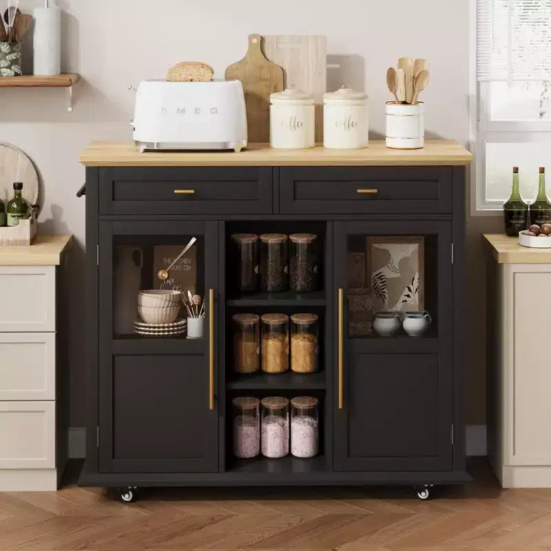 Îlot de cuisine roulant multifonctionnel avec abattant, meuble de rangement mobile avec tiroirs, desserte de bar, chariot de cuisine autoportant pour maisons modernes