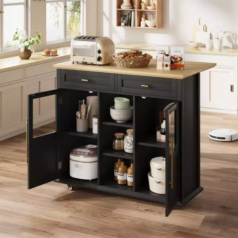 Îlot de cuisine roulant multifonctionnel avec abattant, meuble de rangement mobile avec tiroirs, desserte de bar, chariot de cuisine autoportant pour maisons modernes
