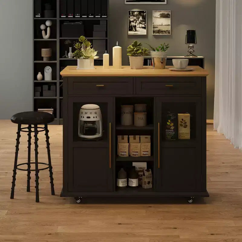Îlot de cuisine roulant multifonctionnel avec abattant, meuble de rangement mobile avec tiroirs, desserte de bar, chariot de cuisine autoportant pour maisons modernes