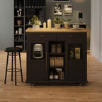 Îlot de cuisine roulant multifonctionnel avec abattant, meuble de rangement mobile avec tiroirs, desserte de bar, chariot de cuisine autoportant pour maisons modernes