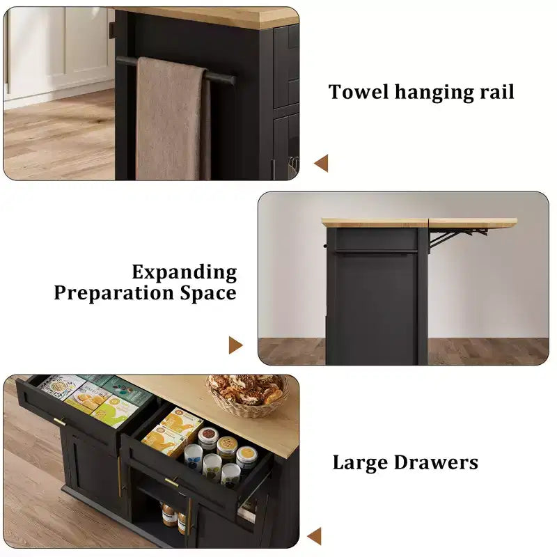 Îlot de cuisine roulant multifonctionnel avec abattant, meuble de rangement mobile avec tiroirs, desserte de bar, chariot de cuisine autoportant pour maisons modernes