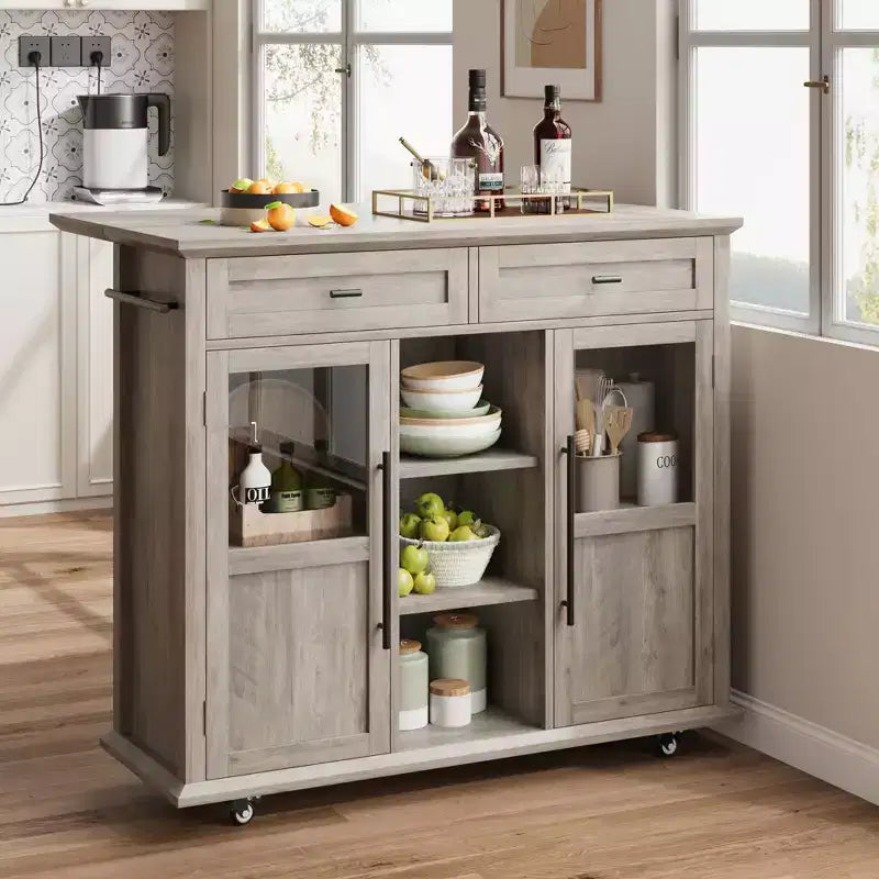 Îlot de cuisine roulant multifonctionnel avec abattant, meuble de rangement mobile avec tiroirs, desserte de bar, chariot de cuisine autoportant pour maisons modernes