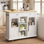 Îlot de cuisine roulant multifonctionnel avec abattant, meuble de rangement mobile avec tiroirs, desserte de bar, chariot de cuisine autoportant pour maisons modernes