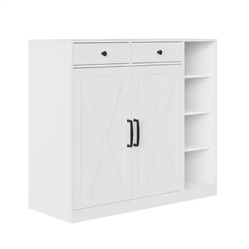 Meuble à chaussures, Meuble de rangement pour chaussures Style ferme 2 portes coulissantes avec tiroirs, étagères réglables et crochets pour entrée, couloir