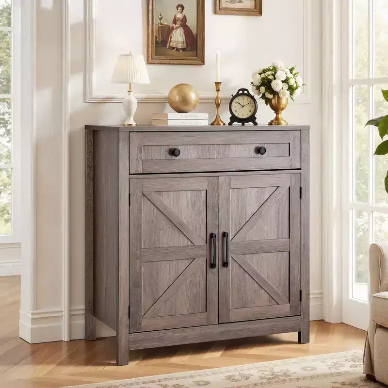Meuble de bar à café VEVOR, table de bar à café de style ferme avec tiroir, buffet avec 2 portes coulissantes, 75 x 37,3 x 80 cm, gris