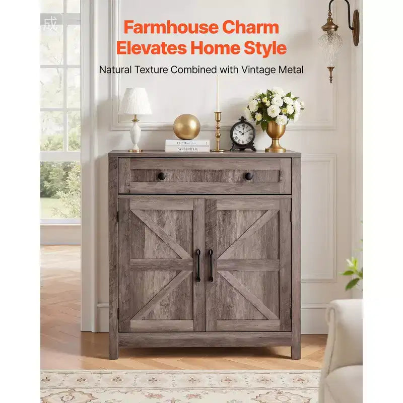 Meuble de bar à café VEVOR, table de bar à café de style ferme avec tiroir, buffet avec 2 portes coulissantes, 75 x 37,3 x 80 cm, gris