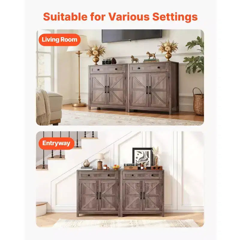 Meuble de bar à café VEVOR, table de bar à café de style ferme avec tiroir, buffet avec 2 portes coulissantes, 75 x 37,3 x 80 cm, gris