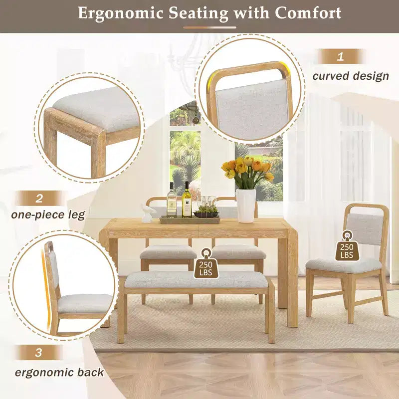 Ensemble de salle à manger extensible vintage GDFStudio Betsy pour 4 à 6 personnes avec chaises rembourrées et banc