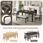 Ensemble de salle à manger extensible vintage GDFStudio Betsy pour 4 à 6 personnes avec chaises rembourrées et banc