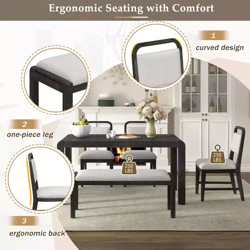 Ensemble de salle à manger extensible vintage GDFStudio Betsy pour 4 à 6 personnes avec chaises rembourrées et banc