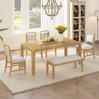 Ensemble de salle à manger extensible vintage GDFStudio Betsy pour 4 à 6 personnes avec chaises rembourrées et banc