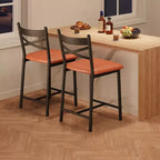 Lot de 4 tabourets de bar, chaises de bar rembourrées en PU, chaises d'îlot de cuisine avec dossier en X et repose-pieds en métal, chaises de comptoir noires