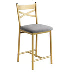 Lot de 4 tabourets de bar, chaises de bar rembourrées en PU, chaises d'îlot de cuisine avec dossier en X et repose-pieds en métal, chaises de comptoir noires