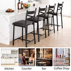 Lot de 4 tabourets de bar, chaises de bar rembourrées en PU, chaises d'îlot de cuisine avec dossier en X et repose-pieds en métal, chaises de comptoir noires