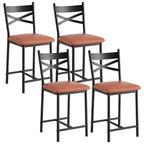 Lot de 4 tabourets de bar, chaises de bar rembourrées en PU, chaises d'îlot de cuisine avec dossier en X et repose-pieds en métal, chaises de comptoir noires