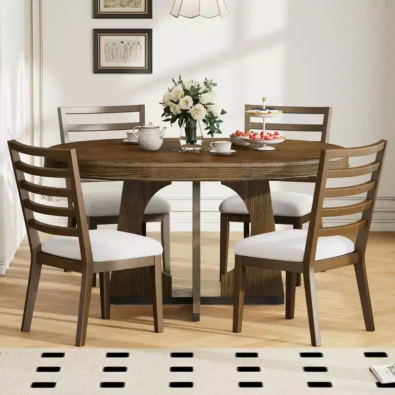 Ensemble de salle à manger rond 5 pièces GDFStudio Dana avec table extensible et chaises rembourrées