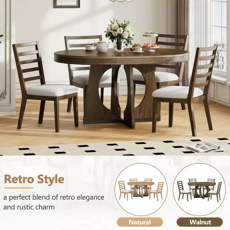 Ensemble de salle à manger rond 5 pièces GDFStudio Dana avec table extensible et chaises rembourrées