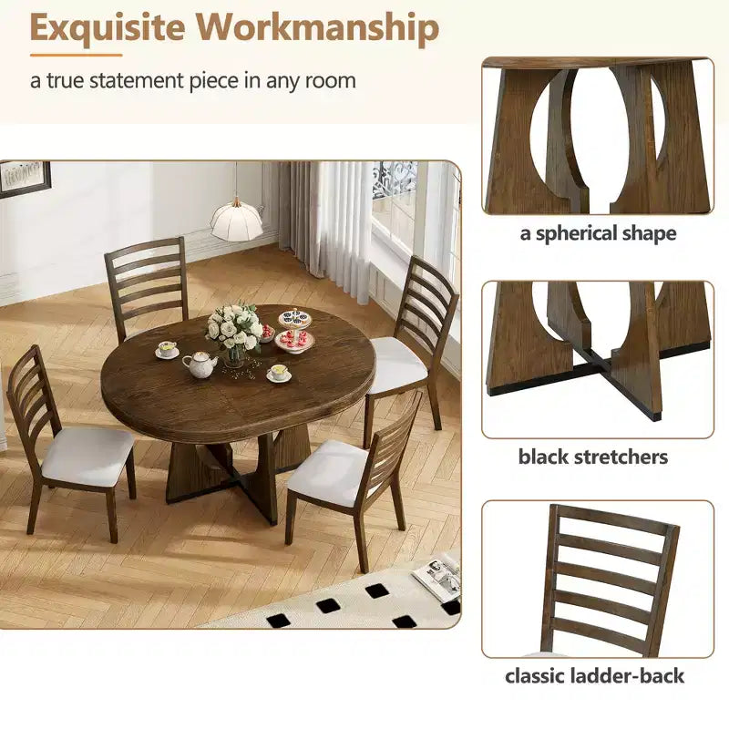 Ensemble de salle à manger rond 5 pièces GDFStudio Dana avec table extensible et chaises rembourrées