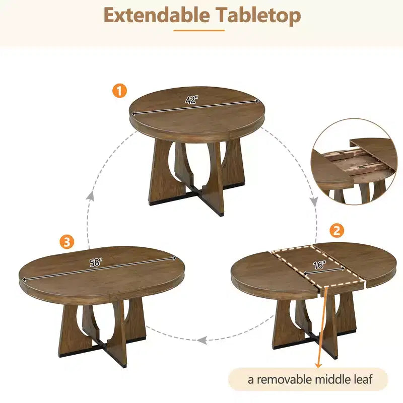 Ensemble de salle à manger rond 5 pièces GDFStudio Dana avec table extensible et chaises rembourrées