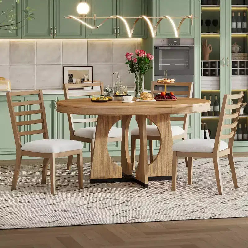 Ensemble de salle à manger rond 5 pièces GDFStudio Dana avec table extensible et chaises rembourrées