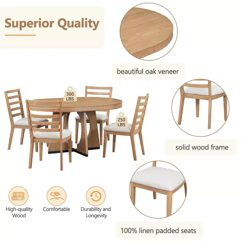 Ensemble de salle à manger rond 5 pièces GDFStudio Dana avec table extensible et chaises rembourrées