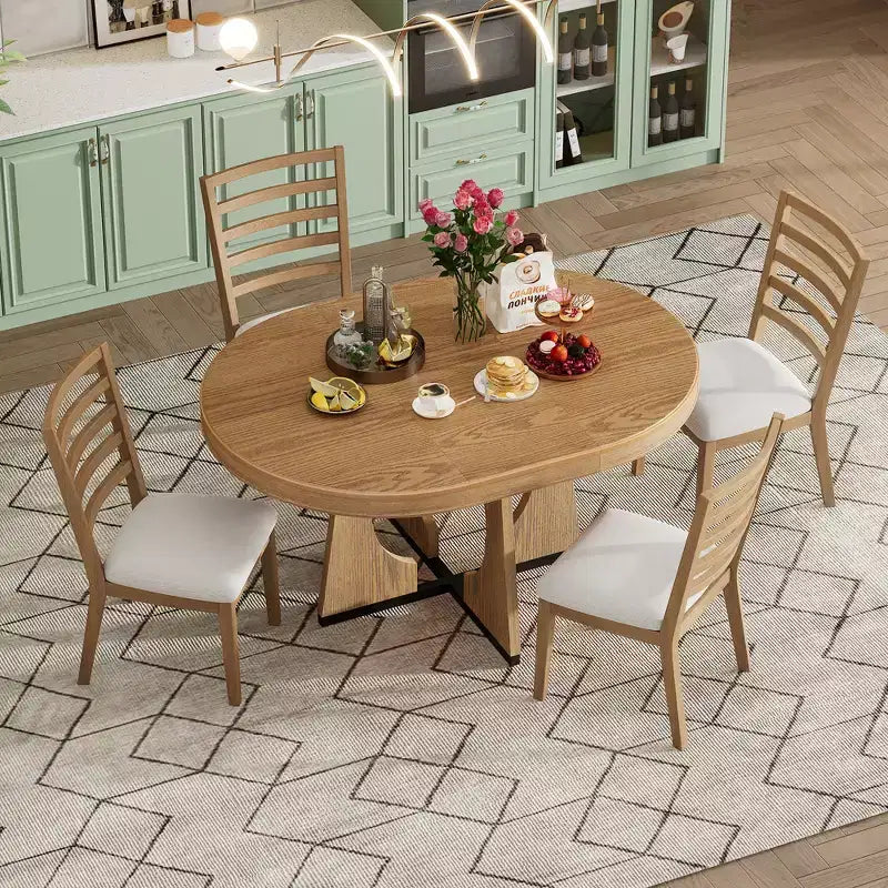 Ensemble de salle à manger rond 5 pièces GDFStudio Dana avec table extensible et chaises rembourrées