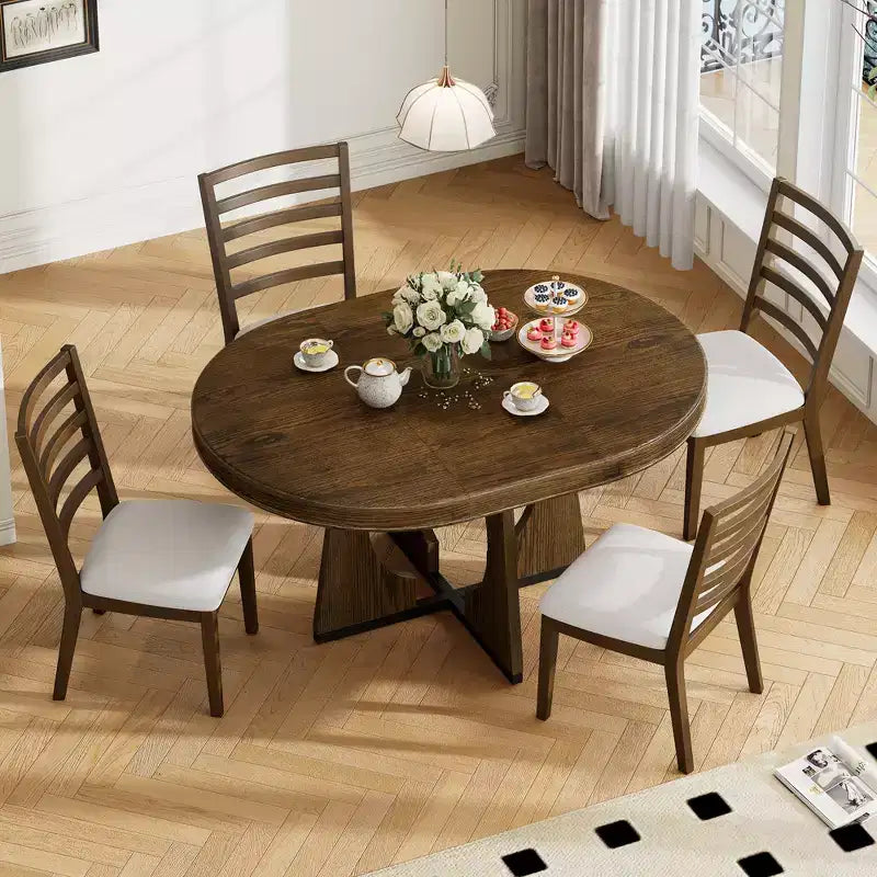 Ensemble de salle à manger rond 5 pièces GDFStudio Dana avec table extensible et chaises rembourrées