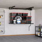 Adjustable Heavy-Duty Overhead Garage Storage Rack, Ceiling-Mounted with Safety Lock, 250 lb Capacity for Bins, Tools, Bikes, and Garage