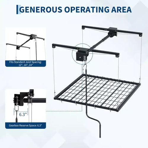Étagère de rangement de garage robuste réglable, à fixation au plafond avec verrou de sécurité, capacité de 113 kg pour bacs, outils, vélos et garage