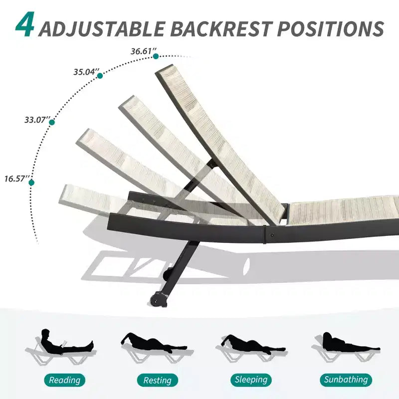 Clihome Lot de 2 chaises longues de patio – Chaise longue de piscine réglable en aluminium et textilène
