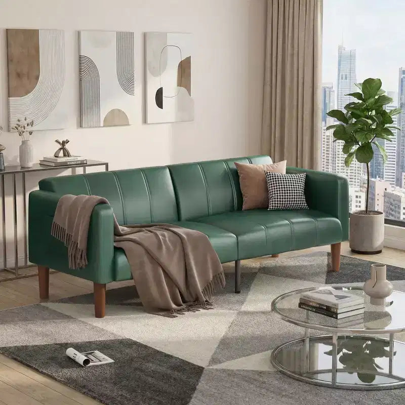 Canapé Lit Futon 75 Cuir Synthétique Moderne, Design Mid-Century pour Petits Espaces, Salon & Chambre à Coucher