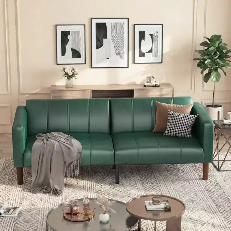 Canapé Lit Futon 75 Cuir Synthétique Moderne, Design Mid-Century pour Petits Espaces, Salon & Chambre à Coucher