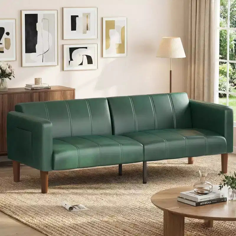 Canapé Lit Futon 75 Cuir Synthétique Moderne, Design Mid-Century pour Petits Espaces, Salon & Chambre à Coucher