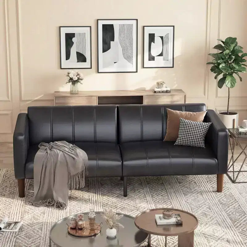 Canapé Lit Futon 75 Cuir Synthétique Moderne, Design Mid-Century pour Petits Espaces, Salon & Chambre à Coucher