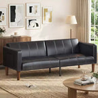 75 Futon Sofa Bed  Modern Faux Leather, Mid-Century Design for Small Spaces, Living Room & Bedroom