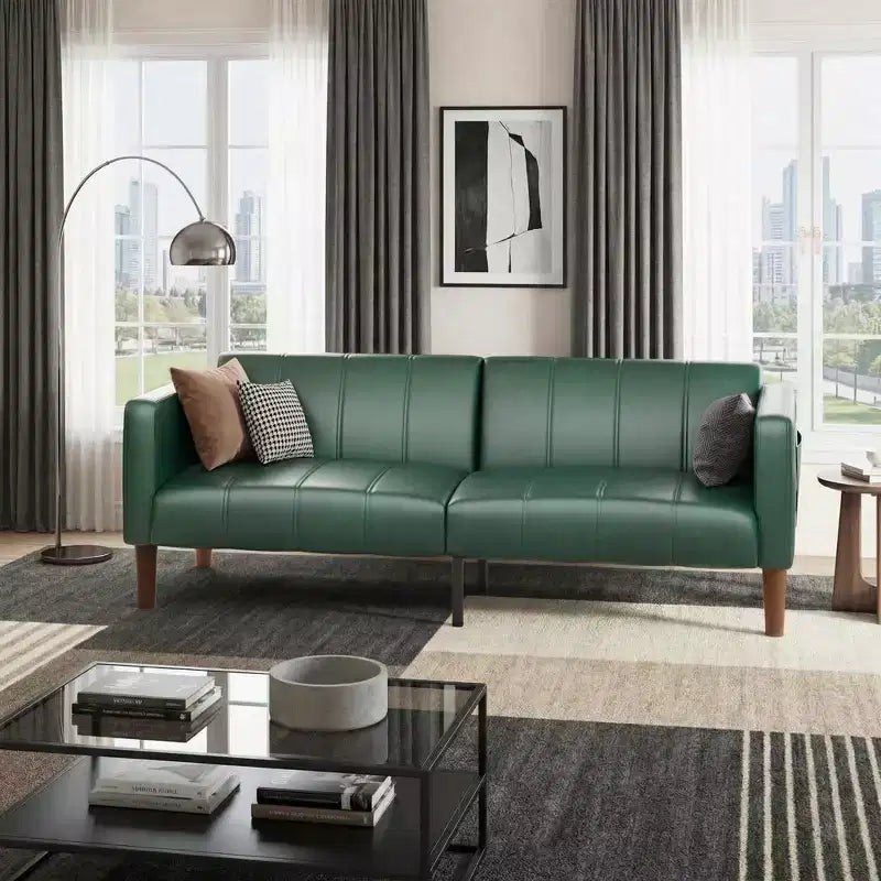 Canapé Lit Futon 75 Cuir Synthétique Moderne, Design Mid-Century pour Petits Espaces, Salon & Chambre à Coucher