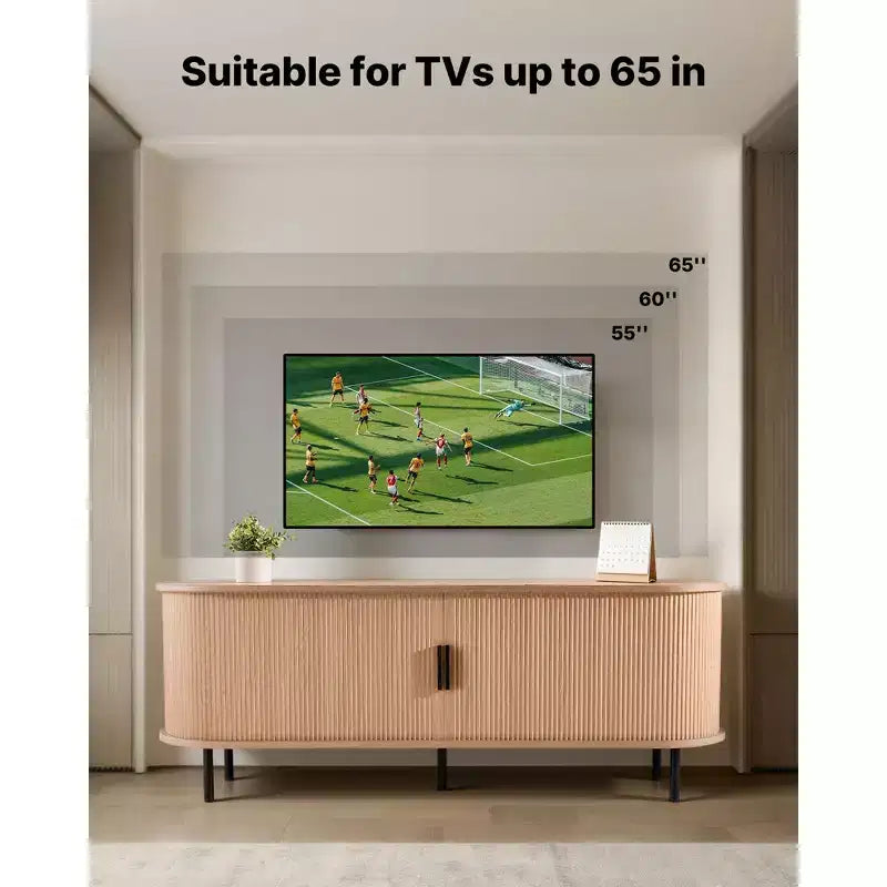 Meuble TV VEVOR, meuble de divertissement bohème pour téléviseurs jusqu'à 58 pouces, charge de 350 lb, étagères de rangement réglables et porte coulissante, couleur bois