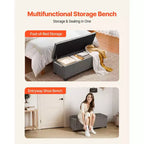 Banc de rangement ottoman VEVOR, banc de bout de lit capitonné avec sacs latéraux, coffre de rangement rembourré relevable avec cadre en métal, banc ottoman de lit en lin, gris