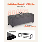 Banc de rangement ottoman VEVOR, banc de bout de lit capitonné avec sacs latéraux, coffre de rangement rembourré relevable avec cadre en métal, banc ottoman de lit en lin, gris