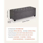 Banc de rangement ottoman VEVOR, banc de bout de lit capitonné avec sacs latéraux, coffre de rangement rembourré relevable avec cadre en métal, banc ottoman de lit en lin, gris