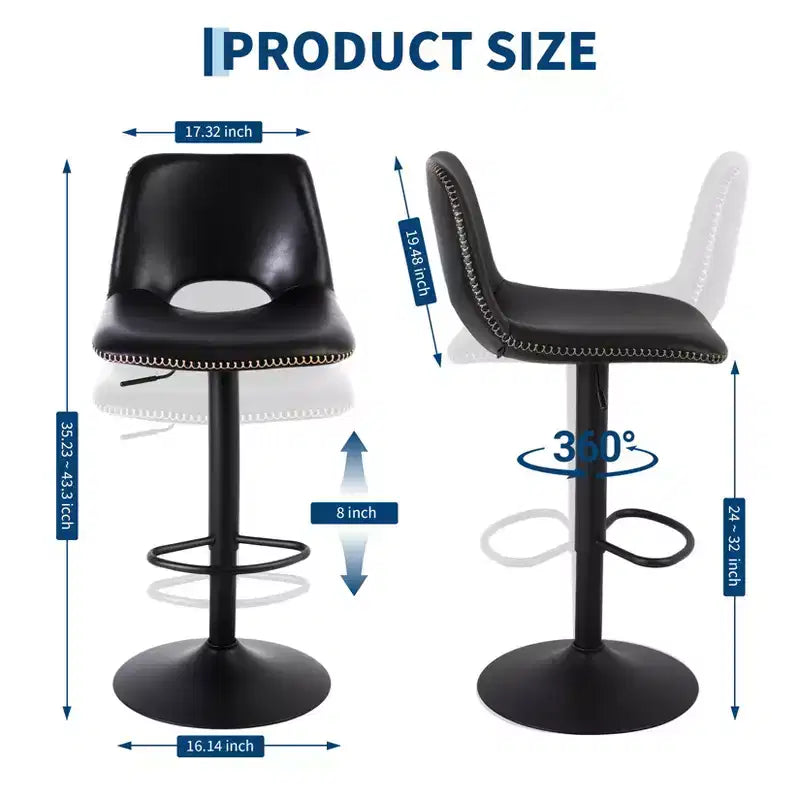 Lot de 2 tabourets de bar pivotants modernes et réglables, chaises de salon modernes industrielles à hauteur de comptoir, pour salle à manger, salon