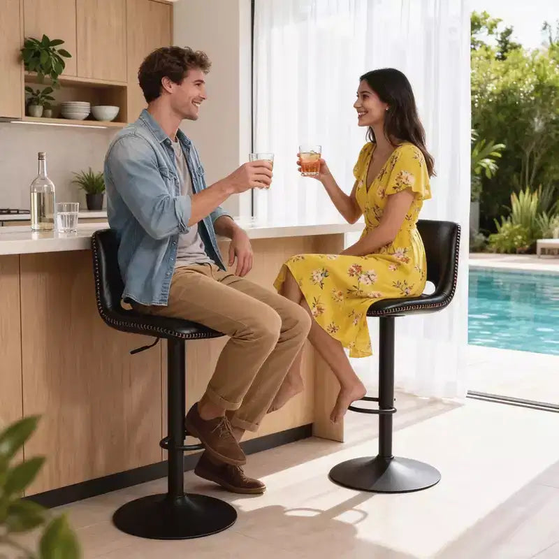 Lot de 2 tabourets de bar pivotants modernes et réglables, chaises de salon modernes industrielles à hauteur de comptoir, pour salle à manger, salon