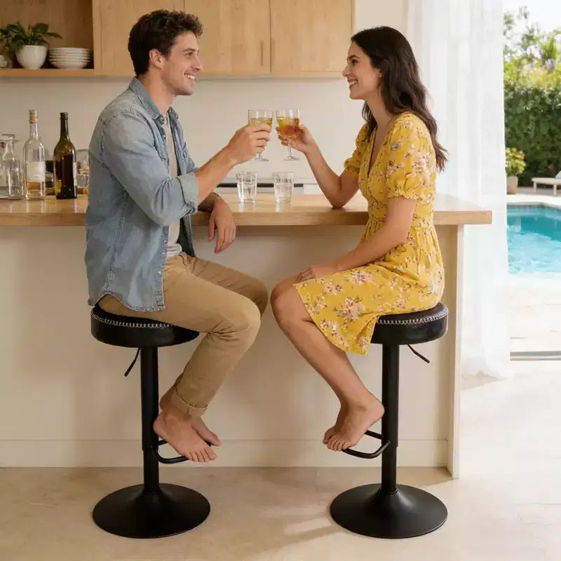 Lot de 2 tabourets de bar modernes réglables, chaises pivotantes à 360° hauteur comptoir, cadre en métal robuste, assise facile à nettoyer, pour îlot de cuisine, maison
