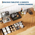 Bahut de 61 po style Mid-Century avec rainures ondulées – 3 tiroirs et étagère réglable pour cuisine, salle à manger, salon – Marron Teck